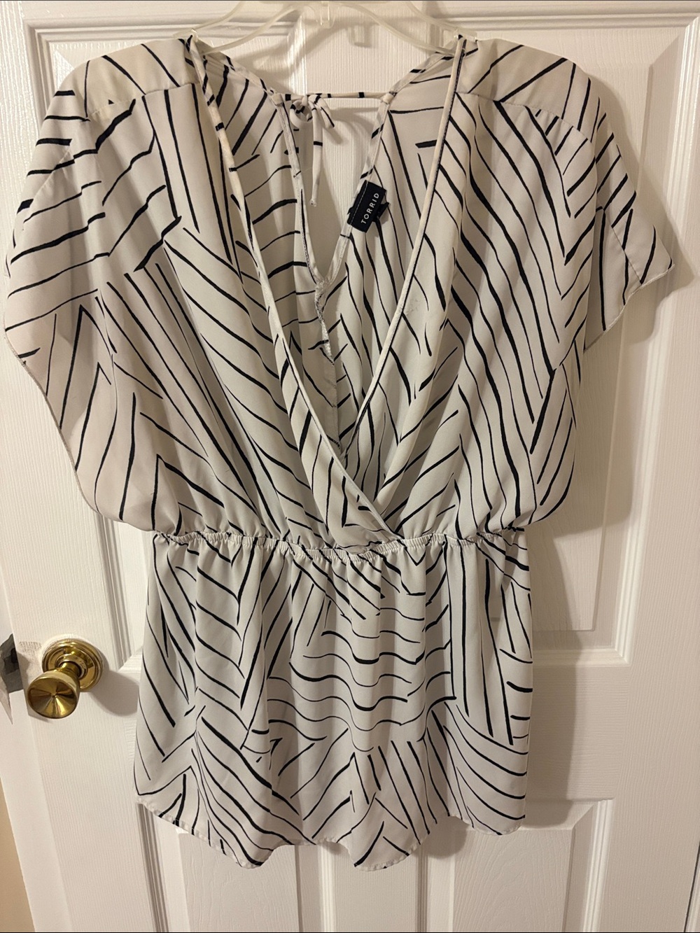 torrid White and Black Striped Surplice Blouse